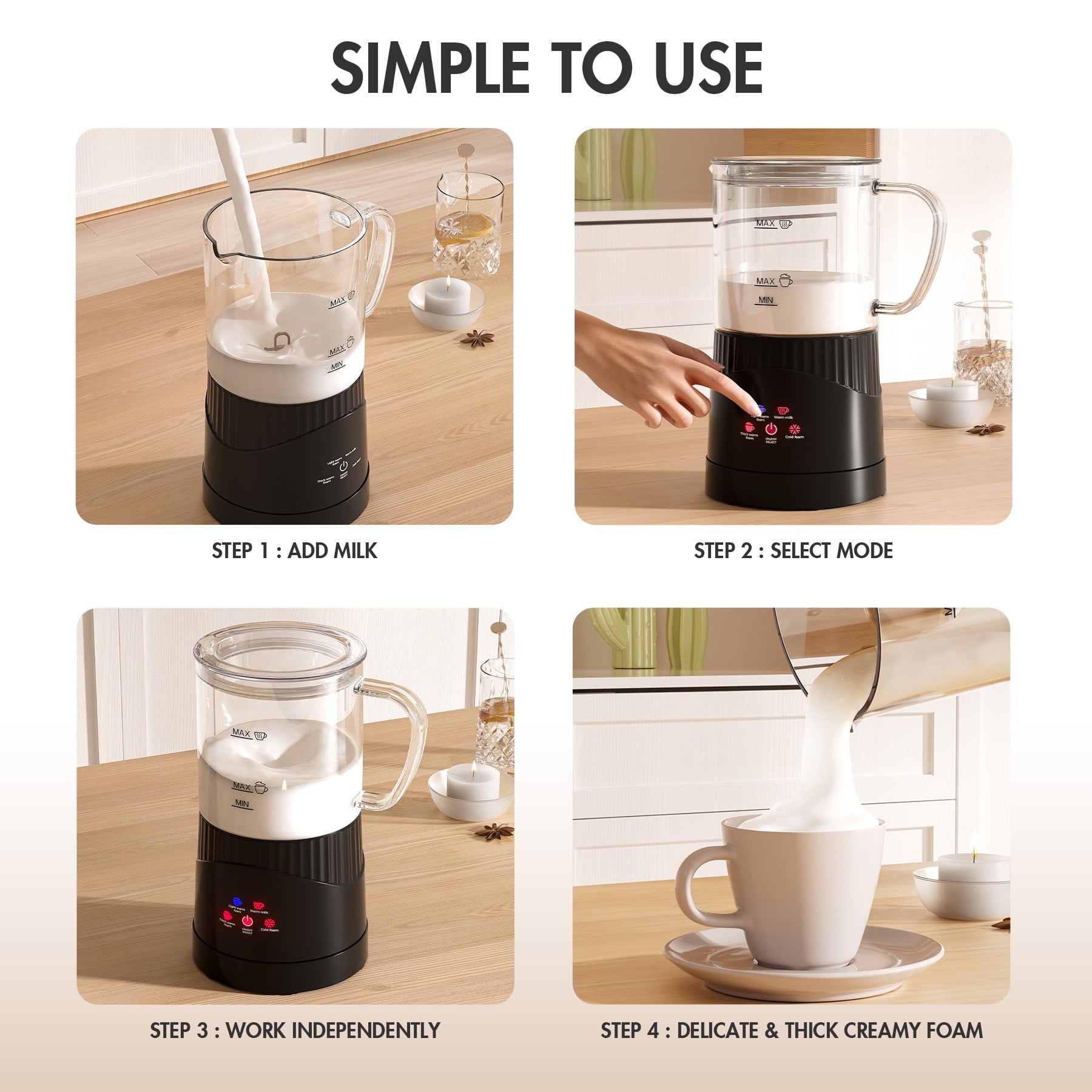 ALROCKET Milk Frother, 4 IN 1 Automatic Warm and Cold Milk Foam Maker, 400ml/13.5oz Milk Steamer for Coffee, Black