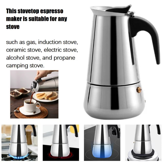 Delaman Stainless Steel Stovetop Coffee Maker Moka Pot for Induction Electric Ceramic Stove