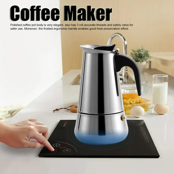 Delaman Stainless Steel Stovetop Coffee Maker Moka Pot for Induction Electric Ceramic Stove