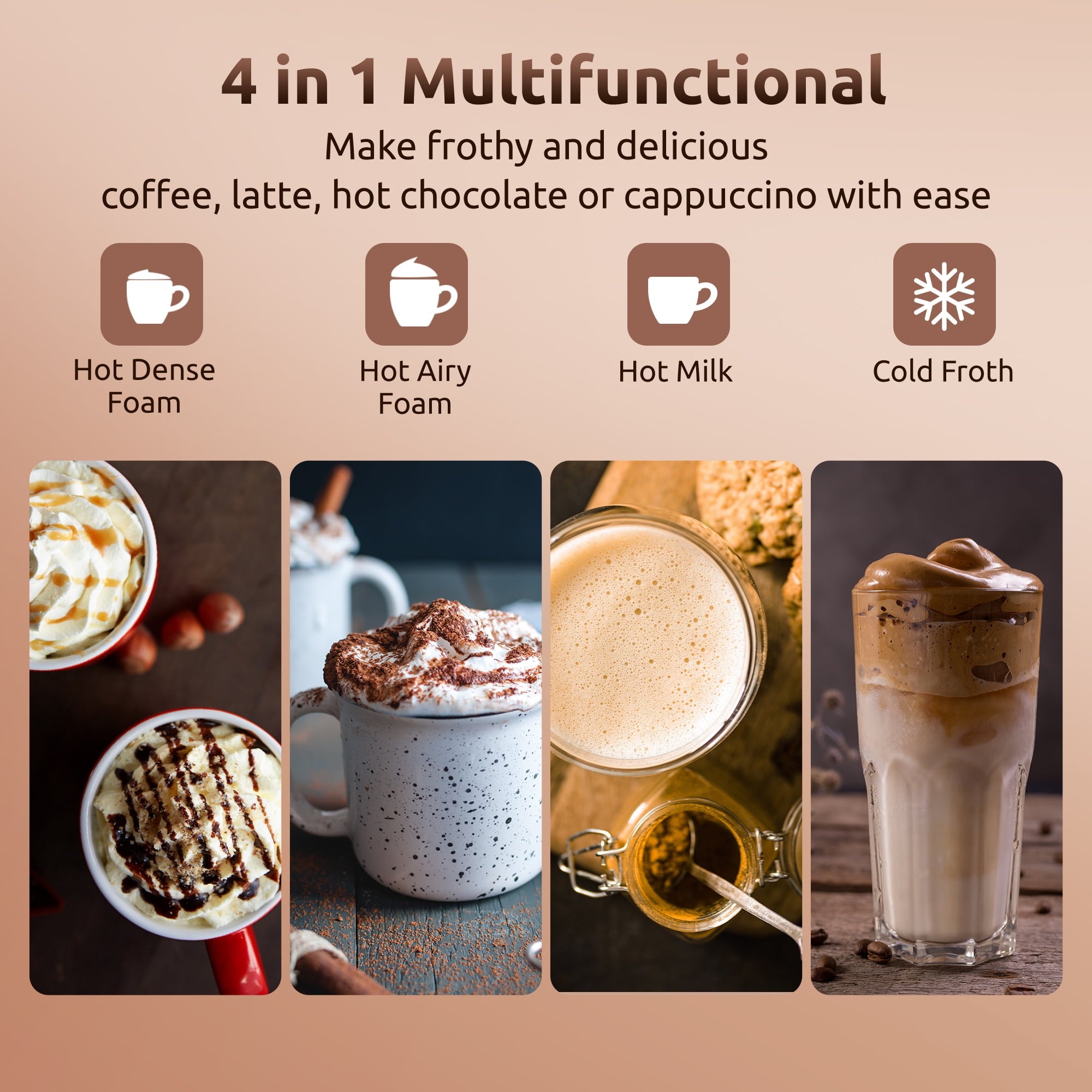 Miroco Milk Frother,  Automatic Hot and Cold Electric Milk Steamer Foam Maker 8oz for Coffee, Latte, Cappuccino, Black