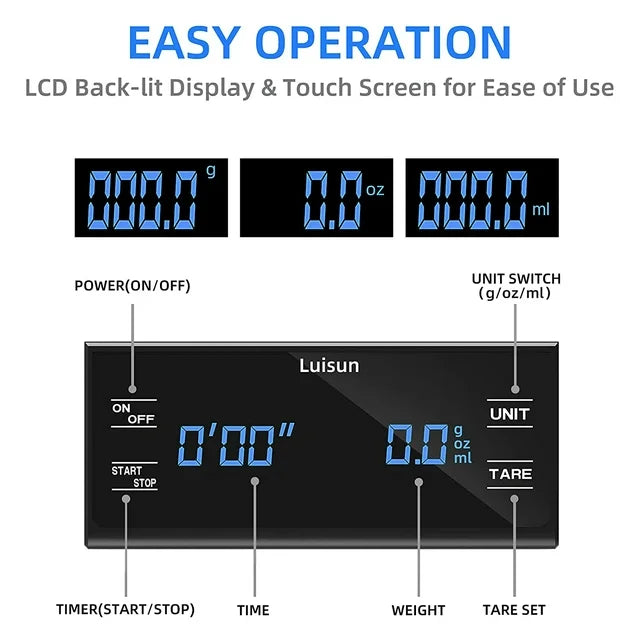 Luisun Coffee Scale with Timer and Tare Function