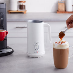 Instant Milk Frother, 4-in-1 Electric Milk Steamer, 10oz/295ml Automatic Hot and Cold Foam Maker and Milk Warmer for Latte, Cappuccinos and more, White