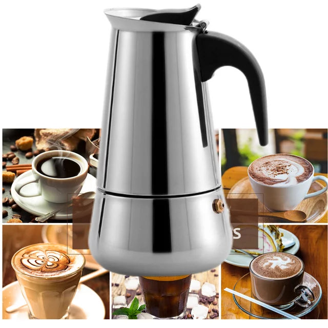 Delaman Stainless Steel Stovetop Coffee Maker Moka Pot for Induction Electric Ceramic Stove