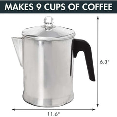 Primula Today Aluminum Stove Top Percolator Maker Durable, Brew Coffee On Stovetop, 9 Cup