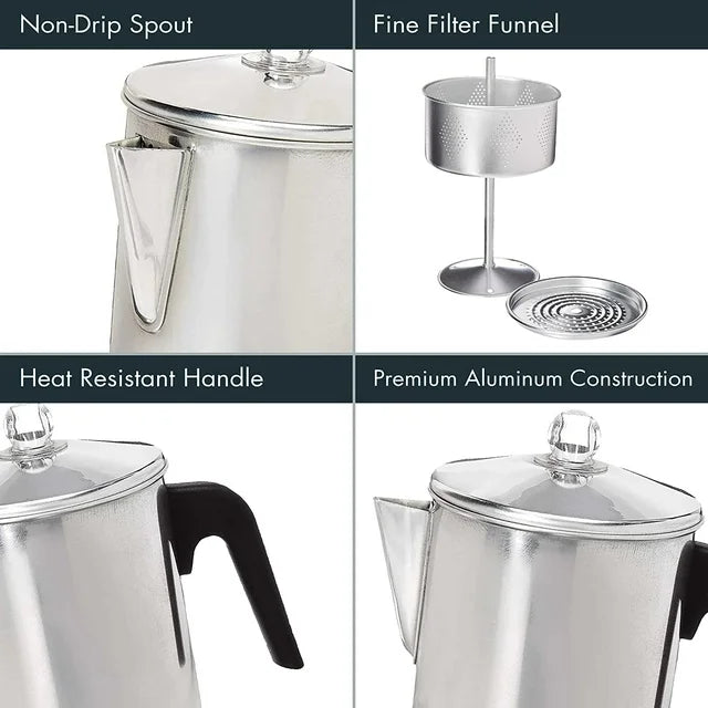 Primula Today Aluminum Stove Top Percolator Maker Durable, Brew Coffee On Stovetop, 9 Cup