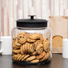 Anchor Hocking Montana Glass Jar with Black Metal Lid, 96 Ounce