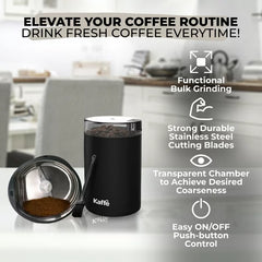 Kaffe Coffee Grinder Electric (3.5oz/14 Cup) , Best Coffee Grinders Reduced Price w Free Cleaning Brush, Black