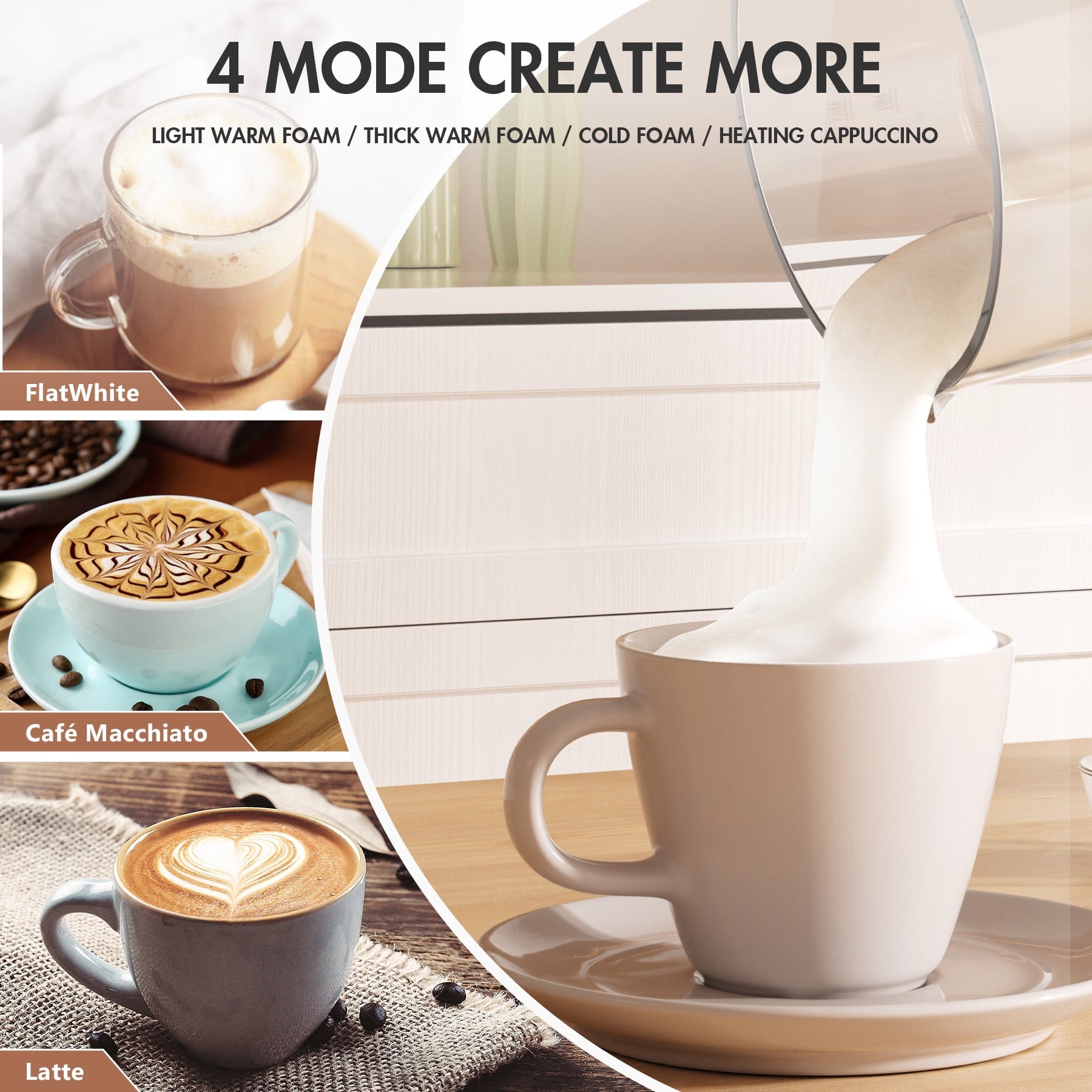 ALROCKET Milk Frother, 4 IN 1 Automatic Warm and Cold Milk Foam Maker, 400ml/13.5oz Milk Steamer for Coffee, Black