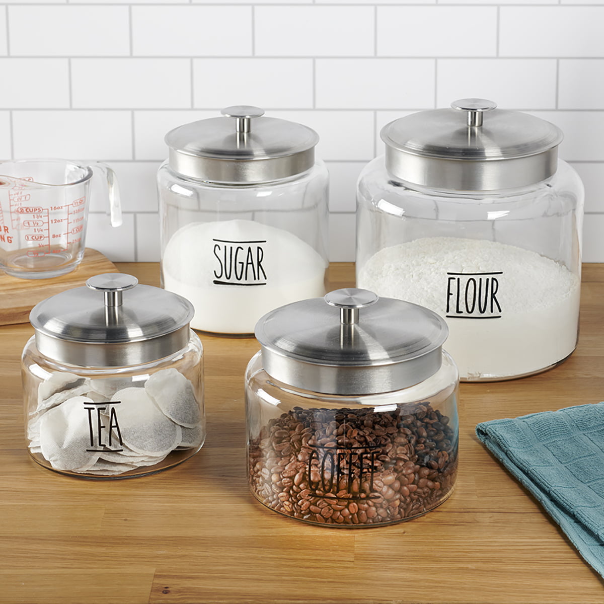 Anchor Hocking Clear Glass Farmhouse Montana Food Storage Jars, 4 Piece Set