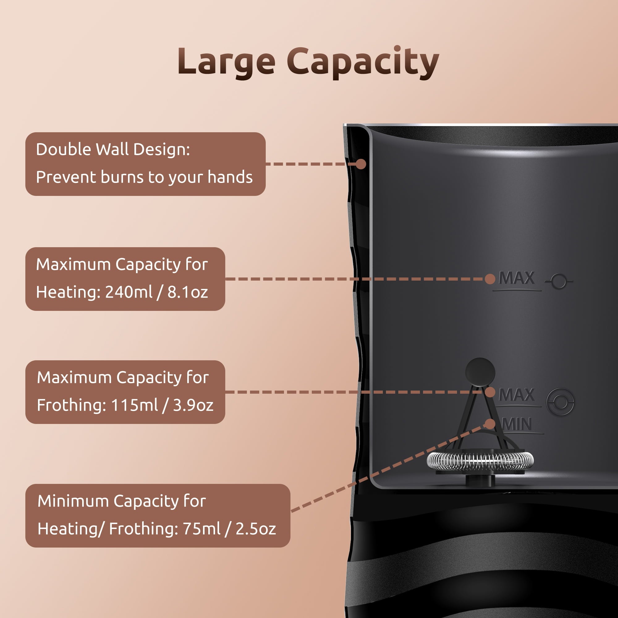 Miroco Milk Frother,  Automatic Hot and Cold Electric Milk Steamer Foam Maker 8oz for Coffee, Latte, Cappuccino, Black