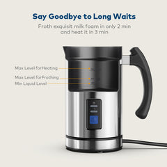Miroco Milk Frother, Automatic Stainless Steel Foam Maker with Hot &Cold Milk Functionality,Silver