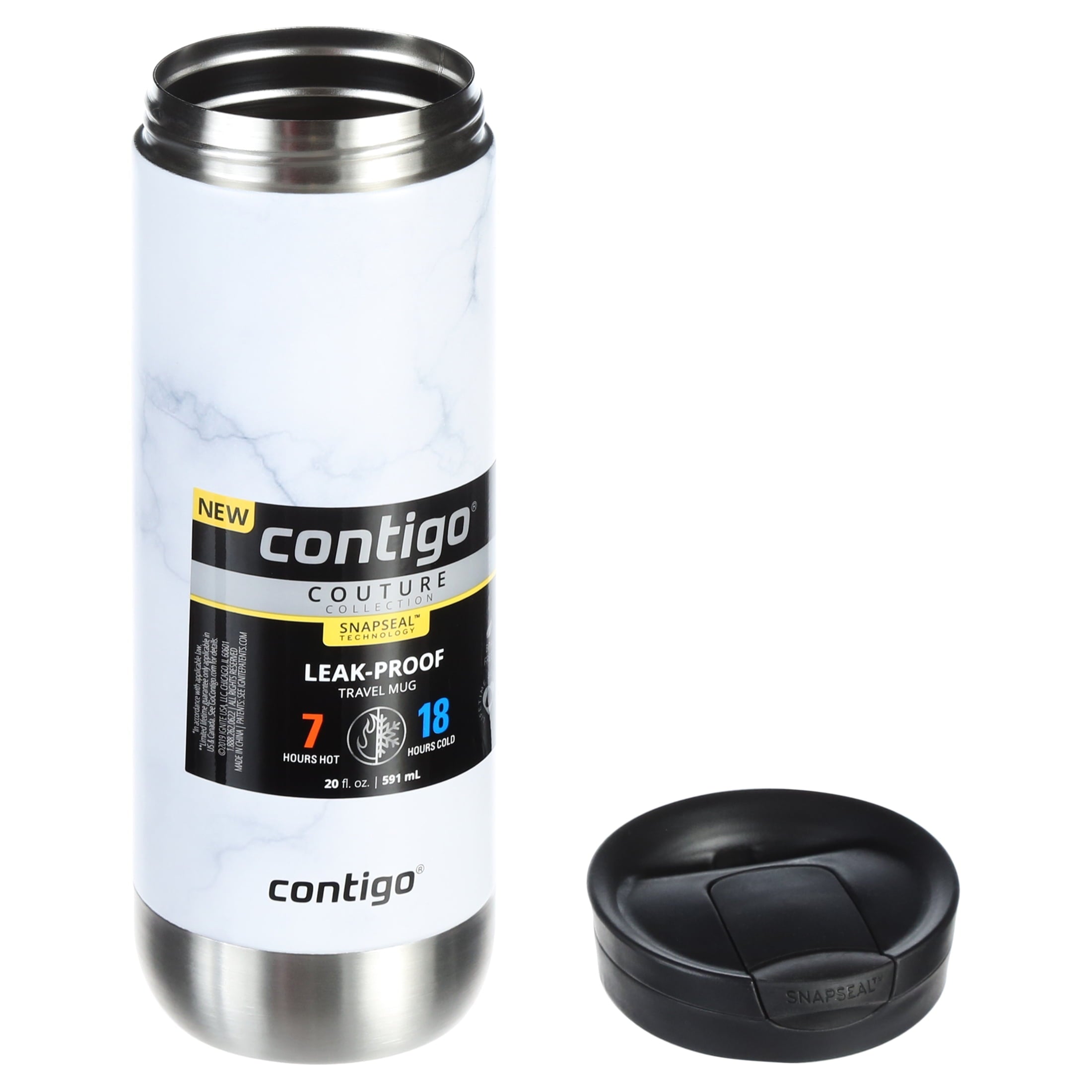 Contigo Couture Stainless Steel Travel Mug with SNAPSEAL Lid White Marble, 20 fl oz.
