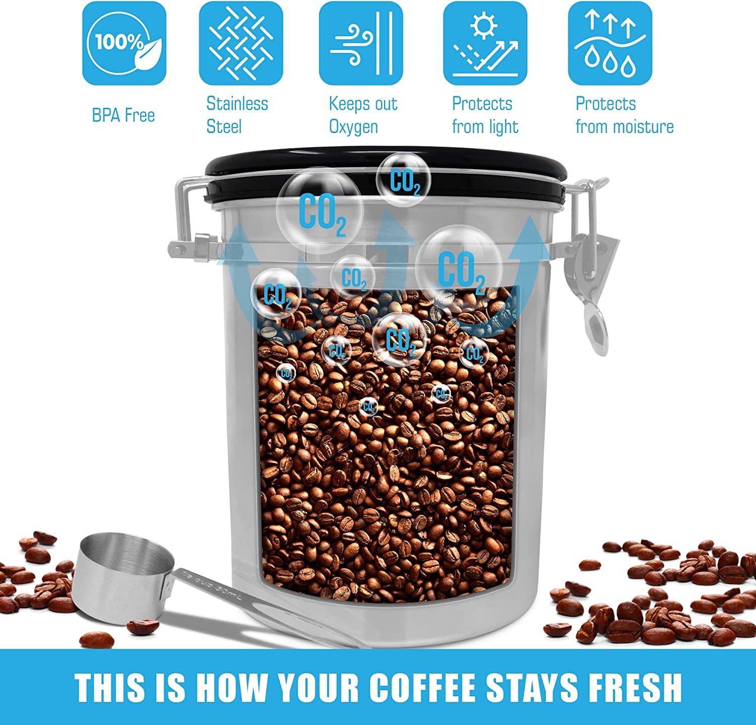 Zulay Kitchen Stainless Steel Coffee Canister with Air Filter and Date Tracking