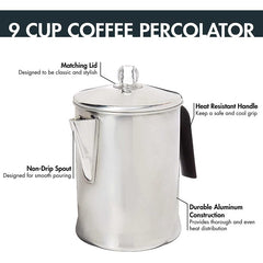 Primula Today Aluminum Stove Top Percolator Maker Durable, Brew Coffee On Stovetop, 9 Cup