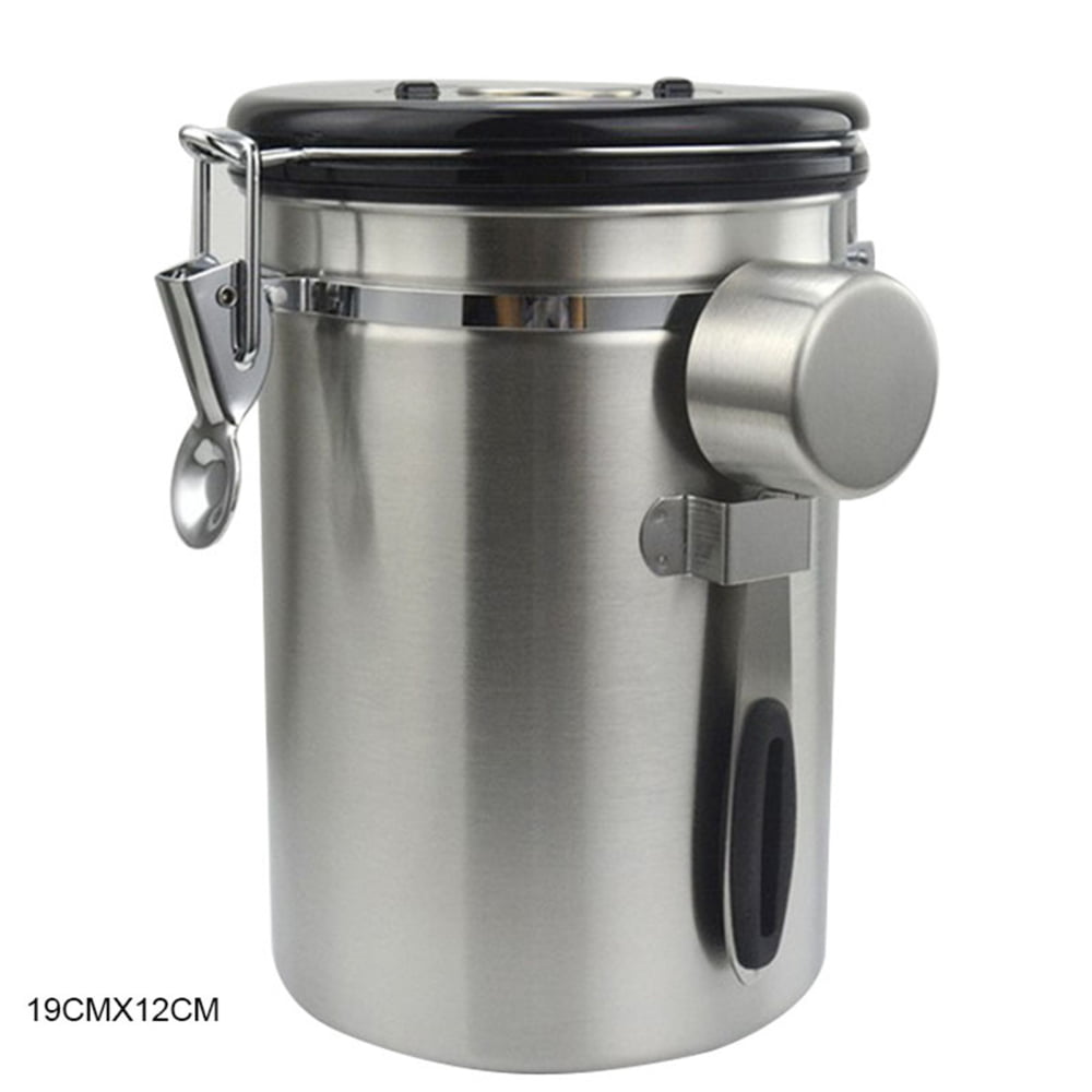 Airtight Coffee Canister Stainless Steel Container Coffee Ground Vault Jar with Valve for Kitchen New.