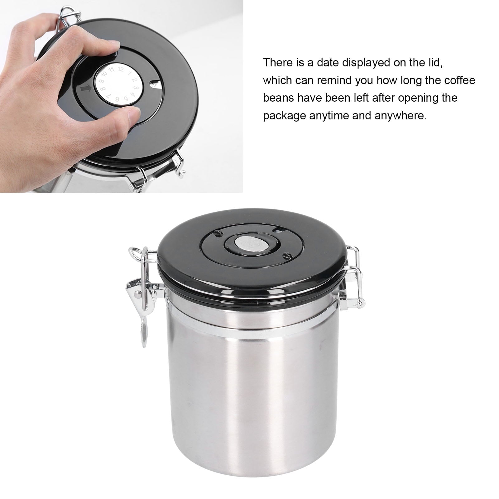Airtight Coffee Canister, Stainless Steel Container For The Kitchen, Coffee Ground Vault Jar With Valve, Tea Coffee Sugar, Extra Coffee Spoon, 50Oz