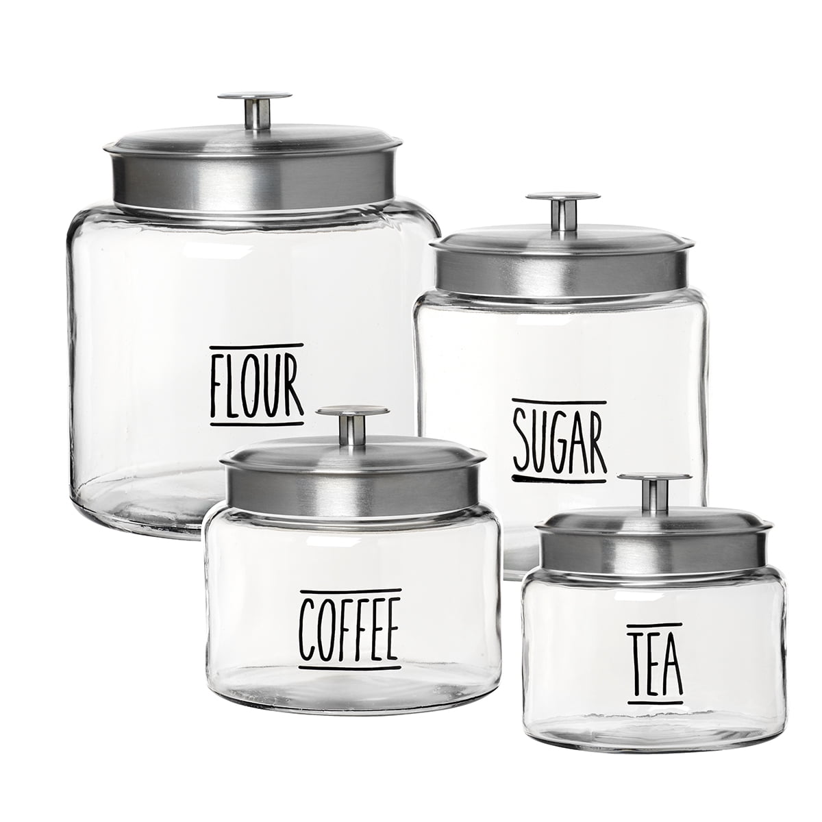 Anchor Hocking Clear Glass Farmhouse Montana Food Storage Jars, 4 Piece Set