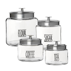 Anchor Hocking Clear Glass Farmhouse Montana Food Storage Jars, 4 Piece Set