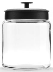 Anchor Hocking Montana Glass Jar with Black Metal Lid, 96 Ounce
