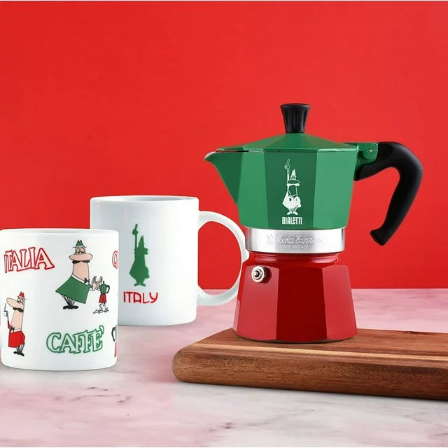 Bialetti Moka Express Stovetop Espresso Maker Tricolor Italia - 6 Cups