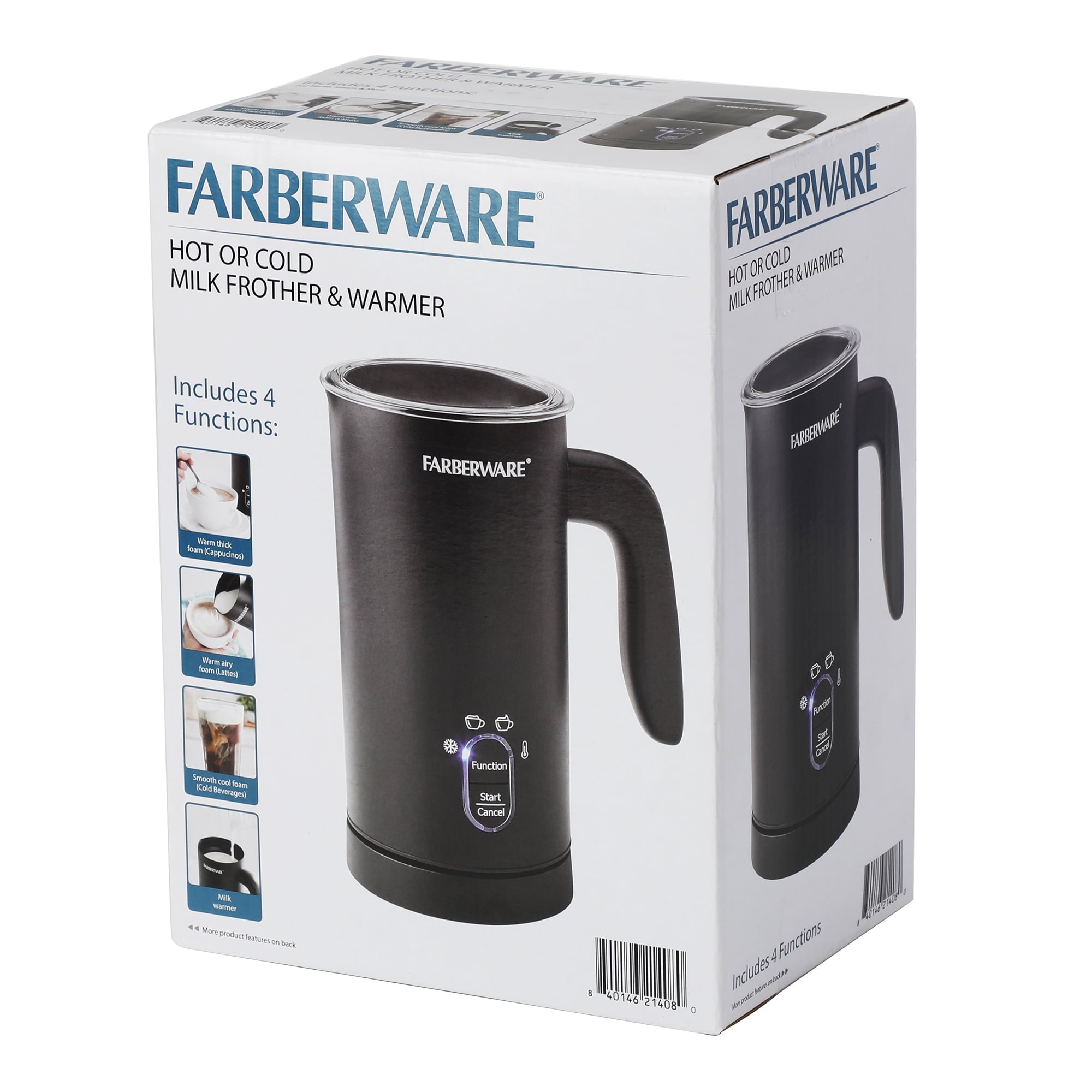 Farberware 10 oz Electric Milk Frother 4 in 1 Automatic Foam Maker , Black