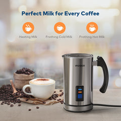 Miroco Milk Frother, Automatic Stainless Steel Foam Maker with Hot &Cold Milk Functionality,Silver