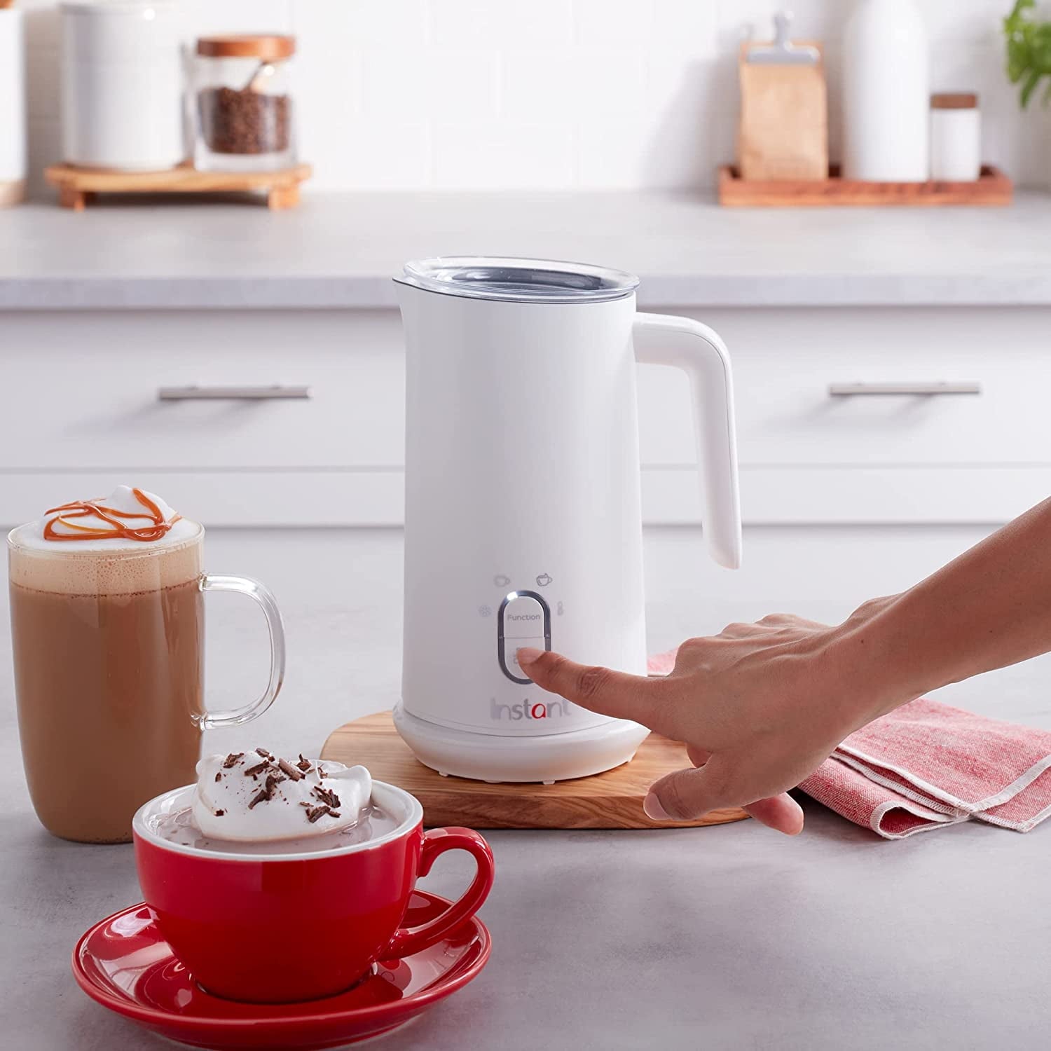 Instant Milk Frother, 4-in-1 Electric Milk Steamer, 10oz/295ml Automatic Hot and Cold Foam Maker and Milk Warmer for Latte, Cappuccinos and more, White