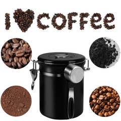 Coffee Container Airtight Coffee Canister, Coffee Stainless Steel Container for the Kitchen, Coffee Ground -One Way Co2 Valve Airtight Coffee Canister (Black,1.2L)
