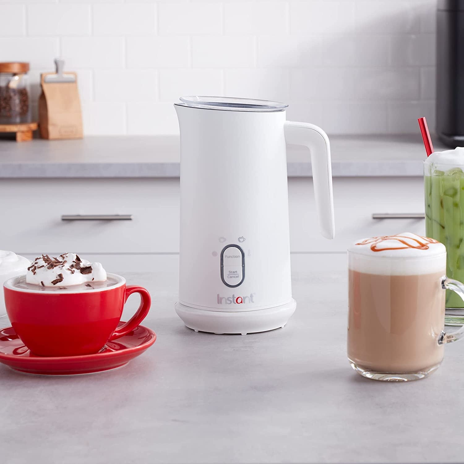 Instant Milk Frother, 4-in-1 Electric Milk Steamer, 10oz/295ml Automatic Hot and Cold Foam Maker and Milk Warmer for Latte, Cappuccinos and more, White
