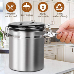 Airtight Coffee Canister Stainless Steel Container Coffee Ground Vault Jar with Valve for Kitchen New