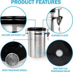Zulay Kitchen Stainless Steel Coffee Canister with Air Filter and Date Tracking