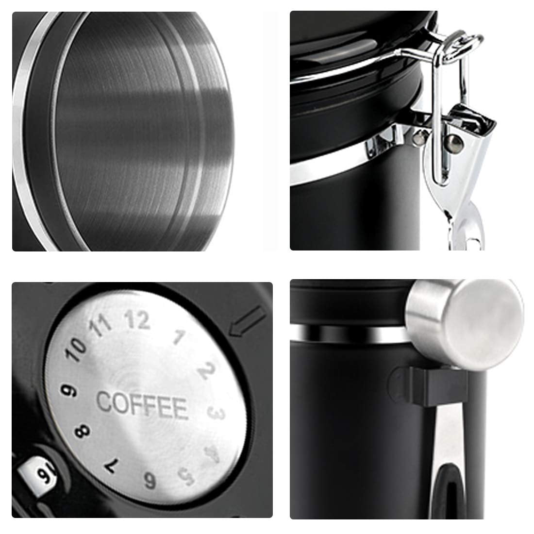 Coffee Container Airtight Coffee Canister, Coffee Stainless Steel Container for the Kitchen, Coffee Ground -One Way Co2 Valve Airtight Coffee Canister (Black,1.2L)