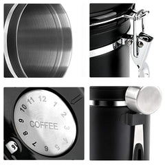 Coffee Container Airtight Coffee Canister, Coffee Stainless Steel Container for the Kitchen, Coffee Ground -One Way Co2 Valve Airtight Coffee Canister (Black,1.2L)