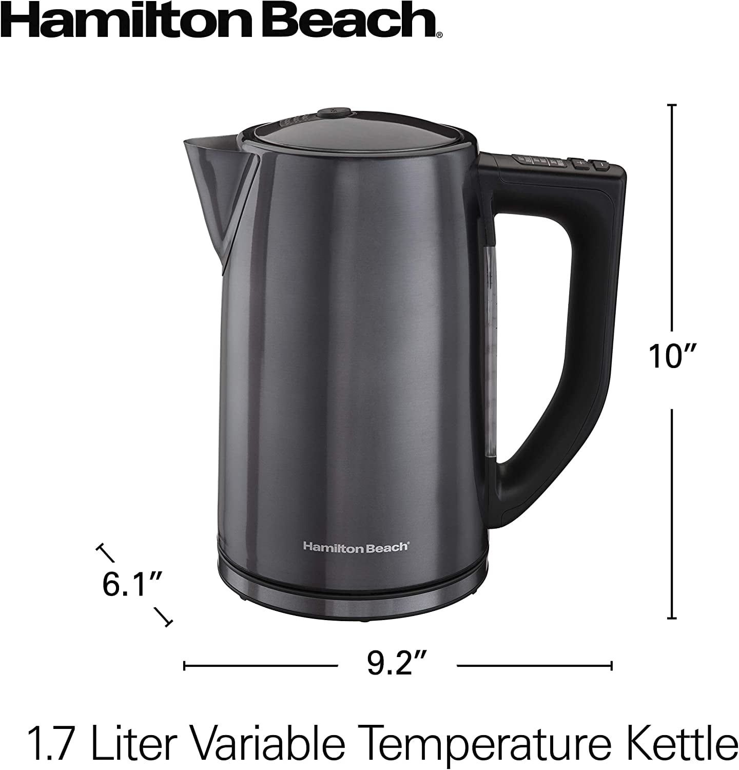 Hamilton Beach Variable Temperature Electric Kettle, 1.7 Liter Capacity, Black Stainless Steel, 41027